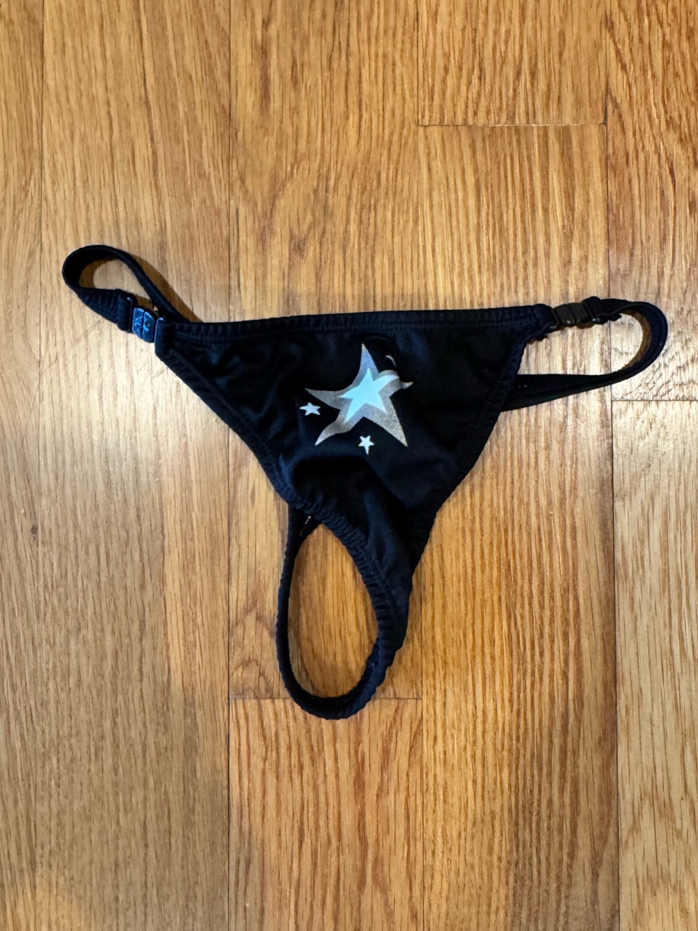 Next Generation Black Silver Star Clasp Buckle Sides Thong Bikini Bottom XS S